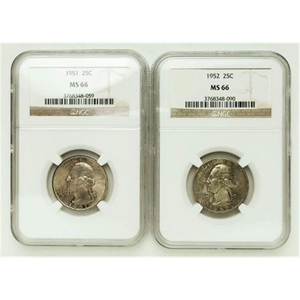 Group of 2 Washington Quarters 1951 and 1952 NGC MS-66