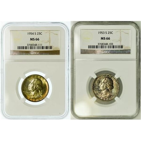 Group of 2 Washington Quarters 1953-S and 1954-S NGC MS-66