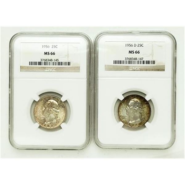 Group of 2 Washington Quarters 1956 and 1956-D NGC MS-66
