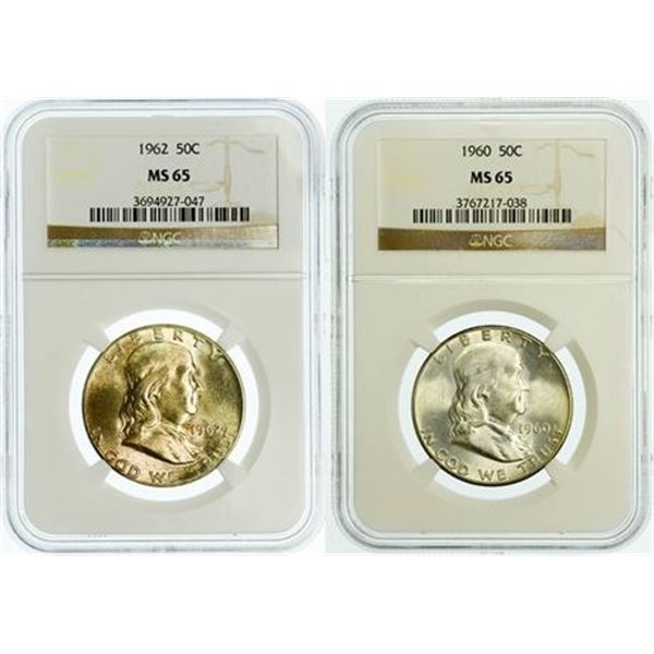 Group of 2 Franklin Half Dollars 1960 and 1962 NGC MS-65