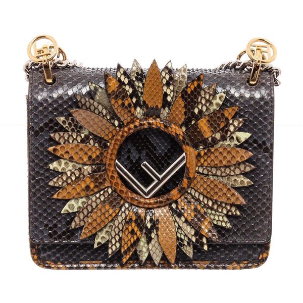 Fendi Black Snakeskin Floral Kan I Accented Micro Bag