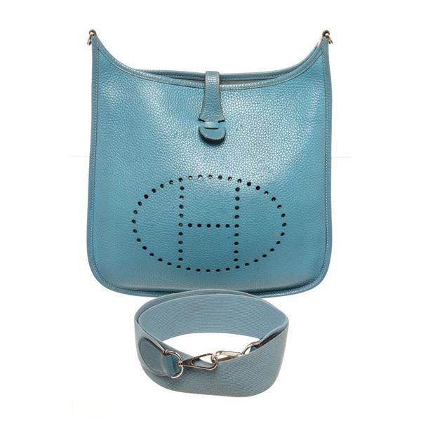 Hermes Blue Leather Evelyne 2 PM Crossbody Bag