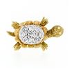 Image 1 : Vintage Petite 18K Yellow & White Gold 1.0 ctw Diamond Textured Turtle Pin Brooc