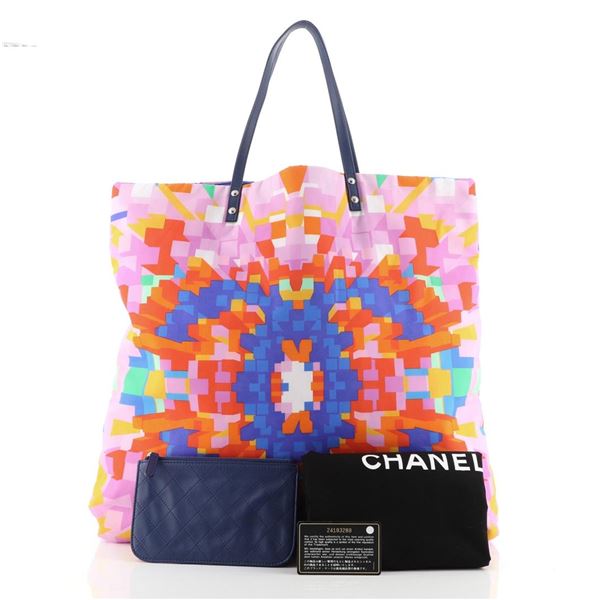 Chanel CC Tote Printed Nylon Large Blue, Multicolor, Purple