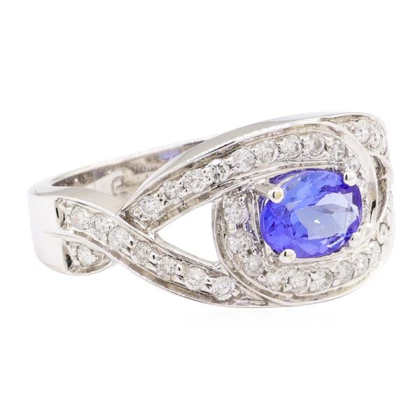 1.22 ctw Oval Mixed Tanzanite And Round Brilliant Cut Diamond Ring - 14KT White