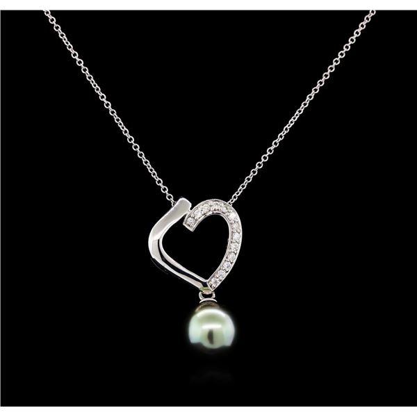 0.19 ctw Pearl and Diamond Pendant - 14KT White Gold