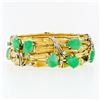 Image 2 : Vintage 18k Gold & Platinum Jade & Diamond 4 Row Wide Bamboo Bangle Bracelet