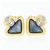 Image 1 : Vintage 18k Gold Triangular Cabochon Sapphire & Round Diamond Geometric Earrings