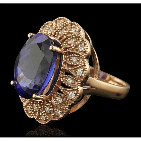 14KT Rose Gold 11.28 ctw Tanzanite and Diamond Ring