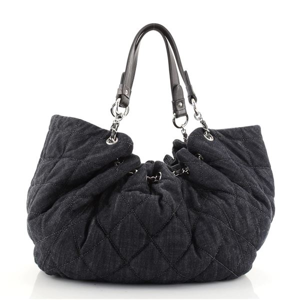 Chanel Blue Quilted Denim Cabas Tote Bag