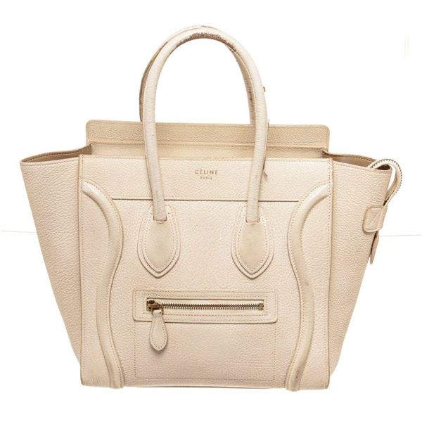 Celine Cream Leather Mini Luggage Tote Bag