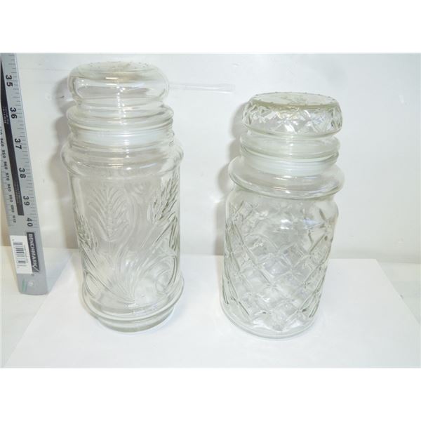 2 Glass Mr. Peanut Lidded Jars