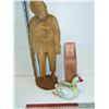 Image 1 : Hand Carved Man Statue, Tin Wind Up Duck Toy