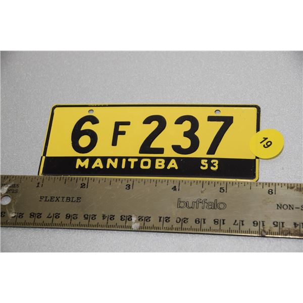 1953 Wheaties Mint Manitoba License plate