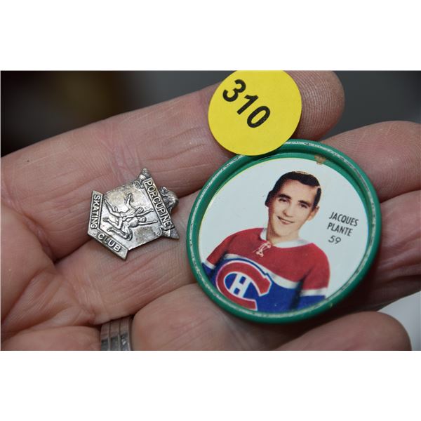 Sterling silver porcupine skating pin & NHL coin