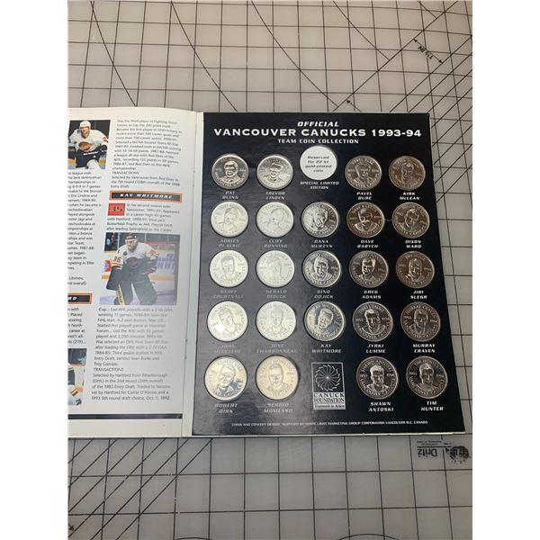 1993-94 VANCOUVER CANUCKS TEAM COIN COLLECTION BOOK