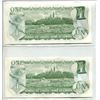 Image 2 : Lot of 2 Consecutive Serial Number 1973 $1 Notes. Crow-Bouey signatures. BCK Prefix. Serial Numbers 