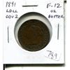 Image 1 : 1891 Canadian Victorian Large Cent. Large Date, Large Leaves. Obverse 2 (Double Chin). F-12 or bette