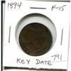 Image 1 : 1894 Canadian Victorian Large Cent. Key Date. F-15.