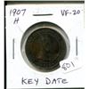Image 1 : 1907H Canadian Large Cent. Key Date. VF-20.