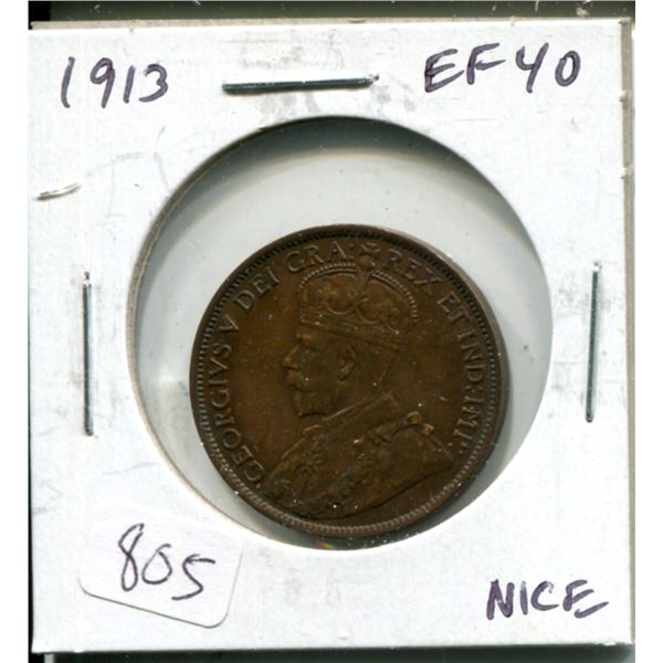 1913 Canadian Large Cent. EF-40. Nice.