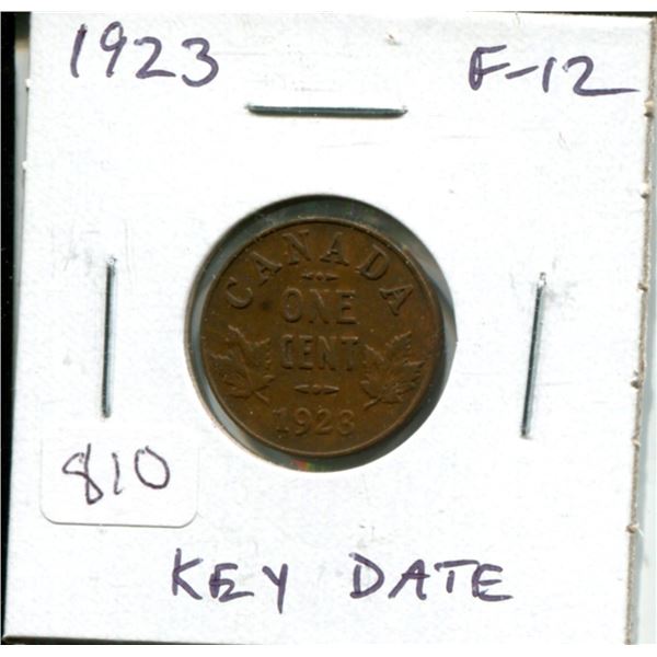 1923 Canadian Small Cent. Key Date. F-12.