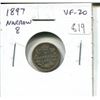 Image 1 : 1897 Canadian Victorian Silver 5 Cents. Narrow 8 variety. VF-20.