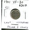 Image 1 : 1901 Canadian Victorian Silver 5 Cents. The last issue of Queen Victoria. VF-30. Nice.