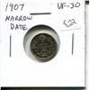 Image 1 : 1907 Narrow Date Canadian Silver 5 Cents. VF-30.