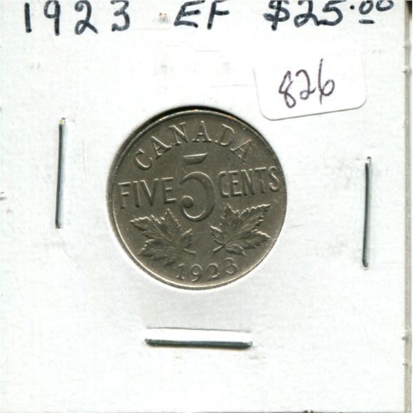 1923 Nickel 5 Cents. 8 Pearls show. EF-40. Nice.