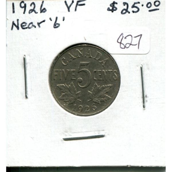 1926 Near 6 Nickel 5 Cents. VF-20. Nice.