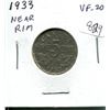 Image 1 : 1933 Near Rim Canadian Nickel 5 Cents. S is Near Rim. VF-20. Nice.