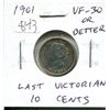 Image 1 : 1901 Canadian Victorian Silver 10 Cents. Last 10 Cents issued for Queen Victoria. VF-30 or better.