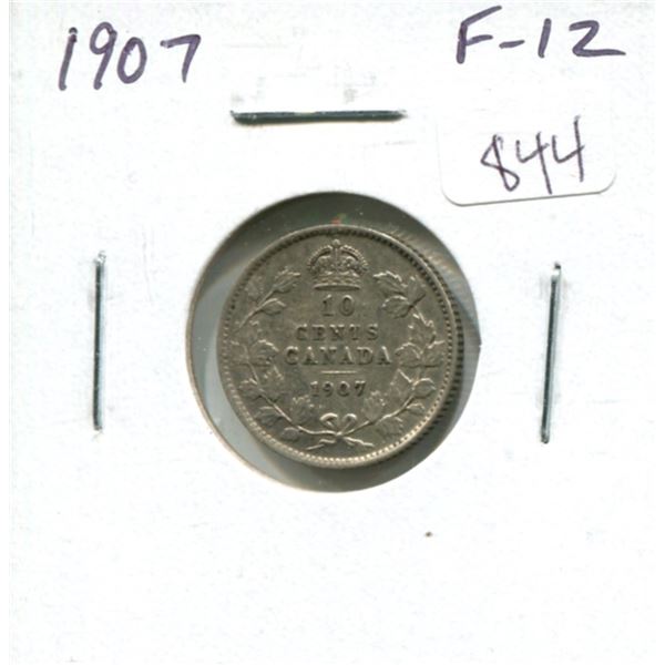 1907 Canadian Silver 10 Cents. Edward VII. F-12.