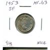 Image 1 : 1953 Shoulder Fold Canadian Silver 10 Cents. The first issue of Queen Elizabeth. MS-63. Nice.