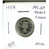 Image 1 : 1958 Canadian Silver 10 Cents. MS-64 with Heavy Cameo. Bright White. Nice.