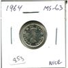 Image 1 : 1964 Canadian Silver 10 Cents. MS-63. Bright White. Nice.