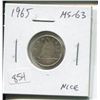 Image 1 : 1965 Canadian Silver 10 Cents. MS-63. Nice.