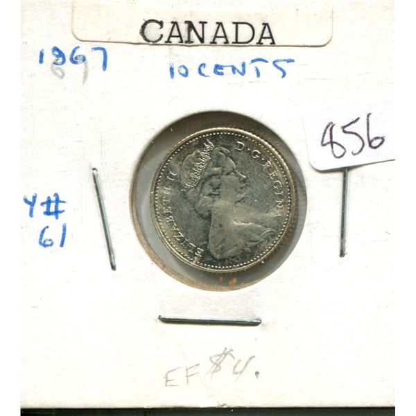 1967 Canadian Centennial Silver 10 Cents. MS-63.