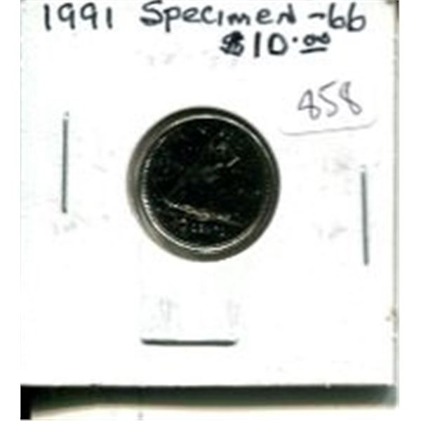 1991 Canadian 10 Cents. Specimen-66 from a Specimen Set. Nice.