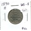Image 1 : 1890H Canadian Victorian Silver 25 Cents. Heaton Mint. Key Date. VG-8.