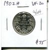 Image 1 : 1902H Canadian Silver 25 Cents. Heaton Mint. Key Date. VF-20.