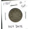 Image 1 : 1905 Canadian Silver 25 Cents. Key Date. Mintage of 800,000. G-6.