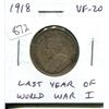 Image 1 : 1918 Canadian Silver 25 Cents. Last year of World War I. VF-20. Nice.