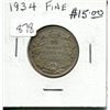 Image 1 : 1934 Canadian Silver 25 Cents. F-12.