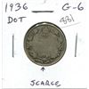 Image 1 : 1936 Dot Canadian Silver 25 Cents. Scarce. G-6.