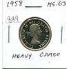 Image 1 : 1958 Canadian Silver 25 Cents. MS-63. Heavy Cameo. Nice.