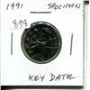 Image 1 : 1991 Canadian 25 Cents. Key Date. Specimen-66 from a Specimen Set. Scarce.
