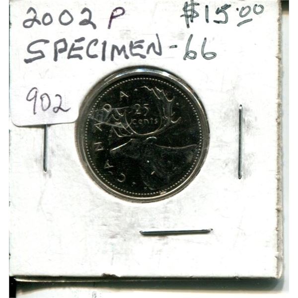 2002P Canadian 25 Cents. Specimen-66 from a Specimen Set. Nice.