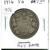 Image 1 : 1916 Canadian Silver 50 cents. Key Date. Mintage of 459,070. VG-8.